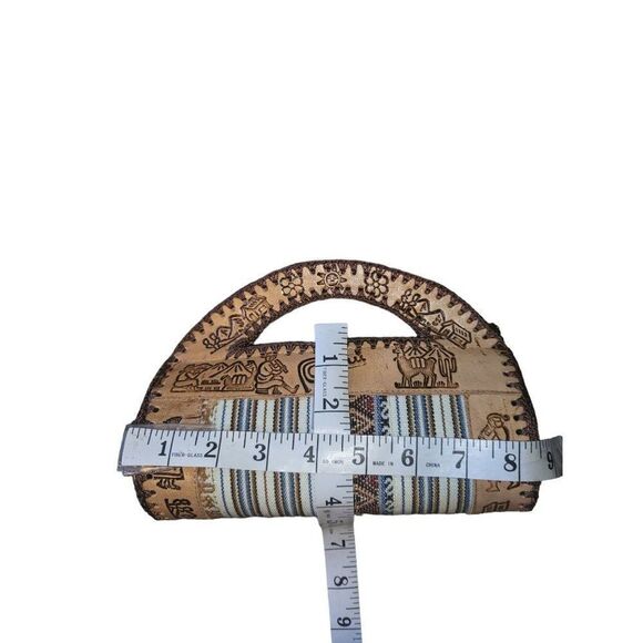 Peruvian Clutch Bag Leather and Cloth Handled Embroidered Small Boho - Picture 4 of 7